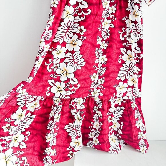 Vintage Hawaiian Togs Floral Red White Hawaiian Midi Dress M - Picture 3 of 8